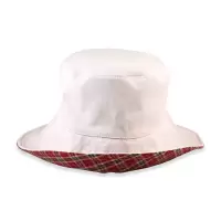 莎莎帽子 女夏季渔夫帽日系百搭可双面佩戴纯棉布帽防晒帽太阳帽 白色红格