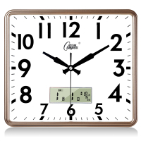 康巴丝Compas客厅挂钟卧室电子钟表创意静音个性时尚日历时钟石英钟家用 14英寸(直径35.5厘米) 金色 单日历款
