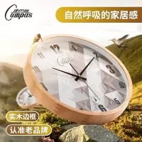 康巴丝欧式挂钟家用客厅石英钟简约时钟时尚创意卧室实木电波钟表 12英寸(直径30.5厘米) 电波钟009原木色