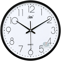 康巴丝(Compas)钟表挂钟客厅圆形宜家创意时钟挂表简约现代静音电子石英钟 14英寸(直径35.5厘米) 黑色 白盘