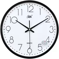 康巴丝(Compas)钟表挂钟客厅圆形宜家创意时钟挂表简约现代静音电子石英钟 14英寸(直径35.5厘米) 黑色 白盘