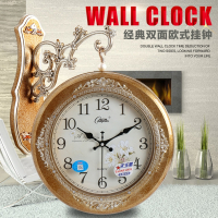 康巴丝欧式双面钟客厅大号两面挂钟静音创意时钟现代石英钟表挂表 14英寸(直径35.5厘米) 2961(金艺)