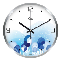 康巴丝(Compas)14寸钟表客厅卧室壁钟金属挂钟静音扫描欧式创意石英钟挂表 14英寸(直径35.5厘米) 银色