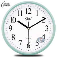 康巴丝(Compas)静音挂钟时尚挂钟卧室客厅办公现代时钟表简约创意石英钟表 10英寸(直径25.5厘米) 蓝色