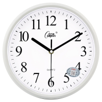 康巴丝(Compas)静音挂钟时尚挂钟卧室客厅办公现代时钟表简约创意石英钟表 10英寸(直径25.5厘米) 白色
