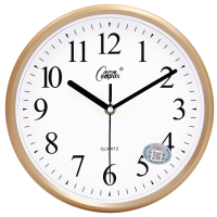 康巴丝(Compas)静音挂钟时尚挂钟卧室客厅办公现代时钟表简约创意石英钟表 10英寸(直径25.5厘米) 金色