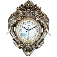 康巴丝欧式大象挂钟静音客厅古典石英钟时尚钟表个性挂表创意时钟 20英寸(直径50.5厘米) 2946大象银色