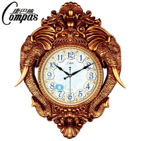 康巴丝欧式大象挂钟静音客厅古典石英钟时尚钟表个性挂表创意时钟 20英寸(直径50.5厘米) 2946大象金色