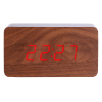 康巴丝 Compas 闹钟创意闹铃声控电子钟LED夜光静音温度木头钟HX-0813深木红字