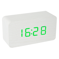 康巴丝 Compas 闹钟创意闹铃声控电子钟LED夜光静音温度木头钟HX-0813白木绿字