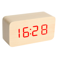 康巴丝 Compas 闹钟创意闹铃声控电子钟LED夜光静音温度木头钟HX-0813竹木红字