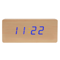 康巴丝 Compas 闹钟LED创意静音声控夜光电子时钟时尚木质钟表座钟HX-1521兰光