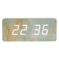 康巴丝（Compas）闹钟 LED创意静音声控夜光电子时钟时尚木质钟表座钟HX-1521大理石纹白字