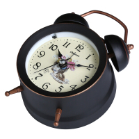 康巴丝（Compas）闹钟创意静音懒人机械打铃钟表家居小闹钟个性闹表学生儿童 卧室 床头时钟 DL002黑金