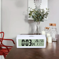 康巴丝(Compas)闹钟创意静音电子儿童床头小闹钟温湿度贪睡夜灯闹铃学生日历闹表531白色