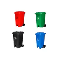 塑料纯料垃圾分类垃圾桶可挂车脚踏翻盖带轮120L红绿蓝灰4个/套 1套