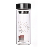 富光双层玻璃杯带盖茶水杯 直杯FB1009-280 白色生活用品