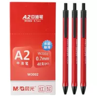 晨光 ABPW3002圆珠笔按动学生文具个性创意顺滑多色中油笔0.7mm 红色 40支/盒 红色