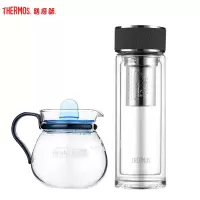 膳魔师(THERMOS)耐热玻璃杯男女双层泡茶水杯子TCGA-400套装水具黑色套组