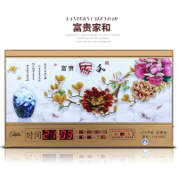 康巴丝(COMPAS)万年历电子钟夜光3D浮雕挂钟表创意时尚客厅日历钟彩灯LED时钟 3D浮雕富贵家和 31英寸