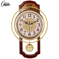 康巴丝(Compas)欧式复古摇摆挂钟客厅简约时尚挂表卧室静音石英钟现代钟表 16英寸（直径40.5厘米） 木纹色 方形