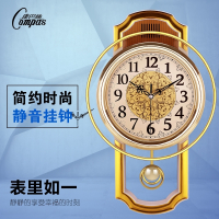 康巴丝(Compas)欧式复古摇摆挂钟客厅简约时尚挂表卧室静音石英钟现代钟表 16英寸(直径40.5厘米) 白色 方形