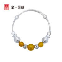 金一国囍足银仿玛瑙儿童手镯宝宝新生儿满月百天纯银路路通手镯一对(定价) BFER002