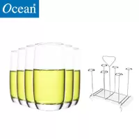 ocean进口无铅玻璃杯水杯牛奶饮料果汁茶杯子6只370ML圆杯配水杯架子套装