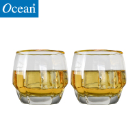 Ocean原装进口无铅玻璃金边水杯厚底威士忌洋酒杯啤酒杯耐热茶杯简约ins风描金玻璃杯子340ML2只