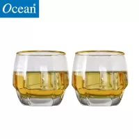 Ocean原装进口无铅玻璃金边水杯厚底威士忌洋酒杯啤酒杯耐热茶杯简约ins风描金玻璃杯子340ML2只