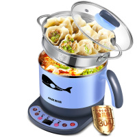 奥克斯电煮锅304不锈钢电火锅学生小电锅泡面锅多功能煮面锅迷你宿舍火锅电热杯分体电热锅 蓝色