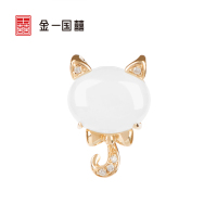 金一国囍18K金花小喵A款女士款和田玉吊坠赠银链(定价) KJDZ137