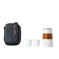 湖畔居 竹丝扣瓷旅行茶具一壶二杯带包便携茶具竹编手工茶具 烤茶色 HCJ2005002