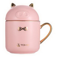 特美刻(TOMIC)创意猪猪陶瓷杯办公室精致牛奶杯情侣马克杯带盖泡茶水杯子 85005 360ML