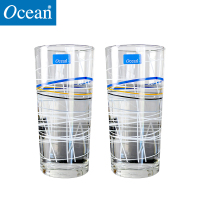 Ocean进口无铅玻璃直身杯印花杯线条杯耐热杯办公杯435ML 2只装