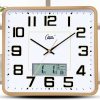 康巴丝(Compas)电子简约挂钟客厅卧室办公钟表静音日历时钟大号石英钟温度 20英寸以上 升级款--液显竹木(方形)