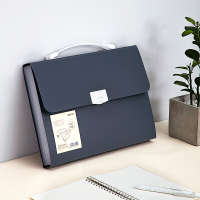 得力(deli)13格A4手提风琴包多层文件夹 乐素系列学生试卷收纳袋补习包 深蓝72593