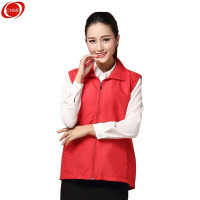 谋福 8863 广告背心 高领双层马甲 宣传志愿者红马甲 (翻领款 红色 M)