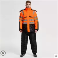 连体防寒工作服带帽防水冷库棉服保暖加厚棉衣棉袄套装冬季男尺寸:M-4XL 上衣+裤子 可在-25度~-30度 防水防寒