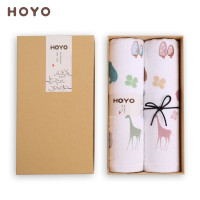 HOYO 日本进口纯棉婴童毛巾 布艺印河马毛巾2件套礼盒-绿粉