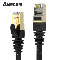 自营 新品 安普康(AMPCOM)AMCAT7BK0810 七类万兆屏蔽扁平跳线黑色涤纶丝(1米)