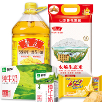 鲁花花生油5L+鲁花农场生态米5KG+蒙牛纯牛奶250ml*16盒+康师傅苏打夹心饼干500G