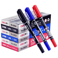 得力(deli)美术勾线笔小双头油性 记号笔细头黑色红色蓝色 24支黑色