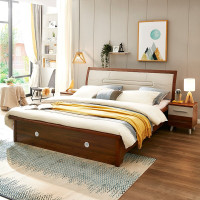 全友家私 现代木纹简约床 卧室储物家具大床1.8米高箱双人床123503 箱体床+床头柜*2+105002床垫