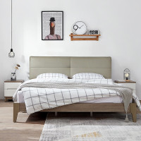 全友家私 双人床框架现代北欧风格 欧皮软靠床头 水曲柳实木床腿 123810 1.5床+床头柜*2+105069床垫