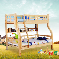 A家家具 儿童床 简约现代上下床双层子母床梯柜组合木质儿童床原木色 ET08 1.2米爬梯款床+书架+床底抽+上下床垫