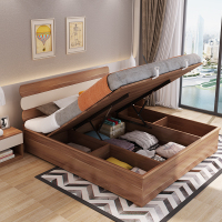 A家家具床北欧板式框架床1.8米双人床主卧日式简约现代原木架子床卧室套餐家具木质A1003 1.8米高箱床+床垫+床头柜