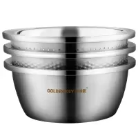 金钥匙(GOLDEN KEY)304不锈钢 菜盆味斗三件套多用调料盆(和面洗菜拌沙拉腌肉淘米)GK-T300B4