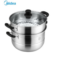 美的(Midea)蒸锅 26cm不锈钢家用二层加厚电磁炉锅煤气灶适用双层蒸笼汤锅T1