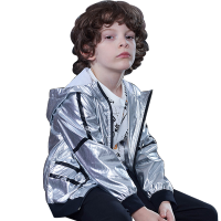 IKALI伊佳林童装20年新款银色时尚外套镭射亮眼拉链连帽外套